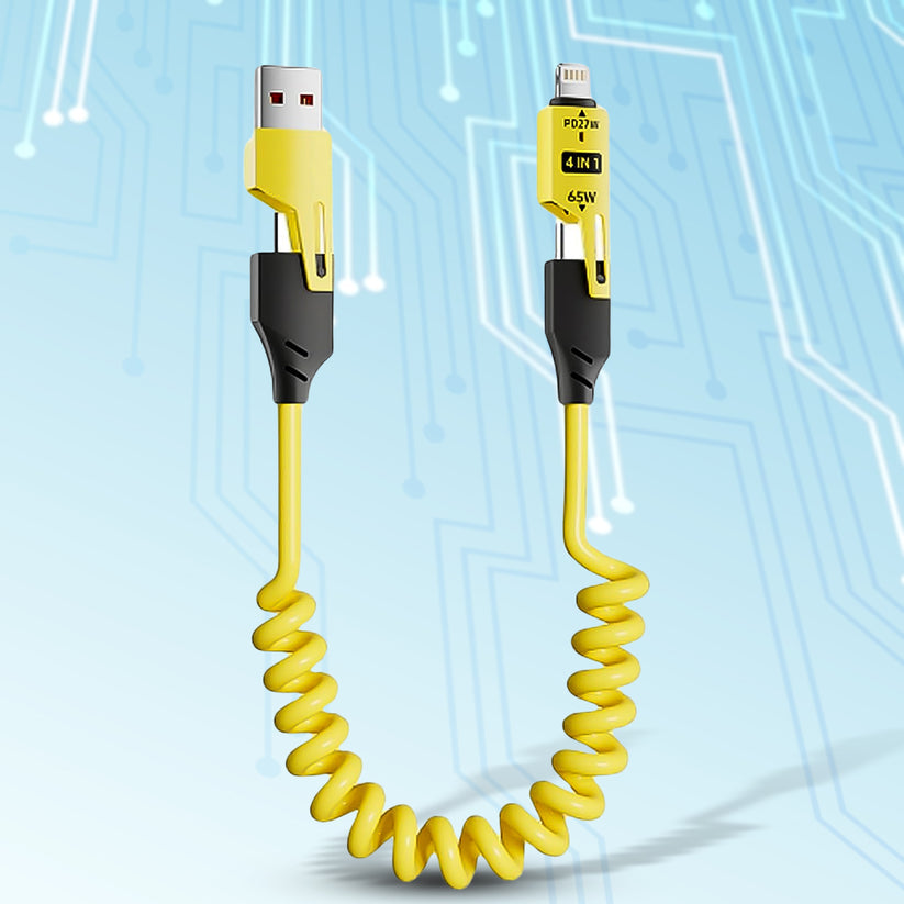 4 in 1 Spring Fast Charging Cable 1.5 Mtr Long