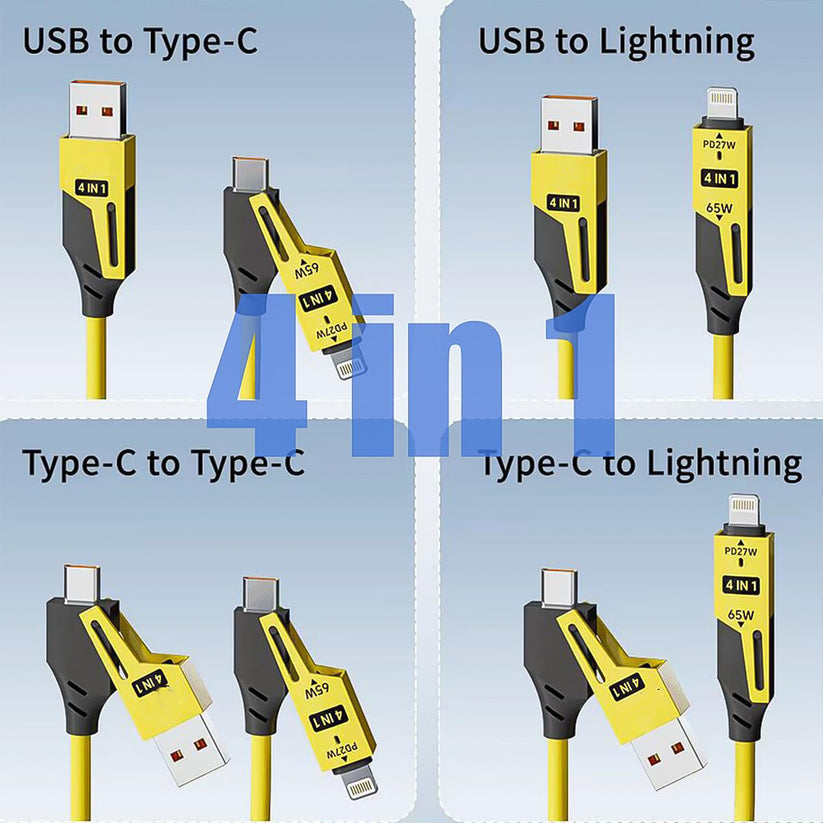 4 in 1 Spring Fast Charging Cable 1.5 Mtr Long